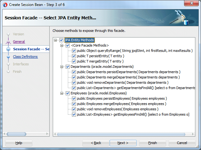 Create Session Beanウィザードのステップ3