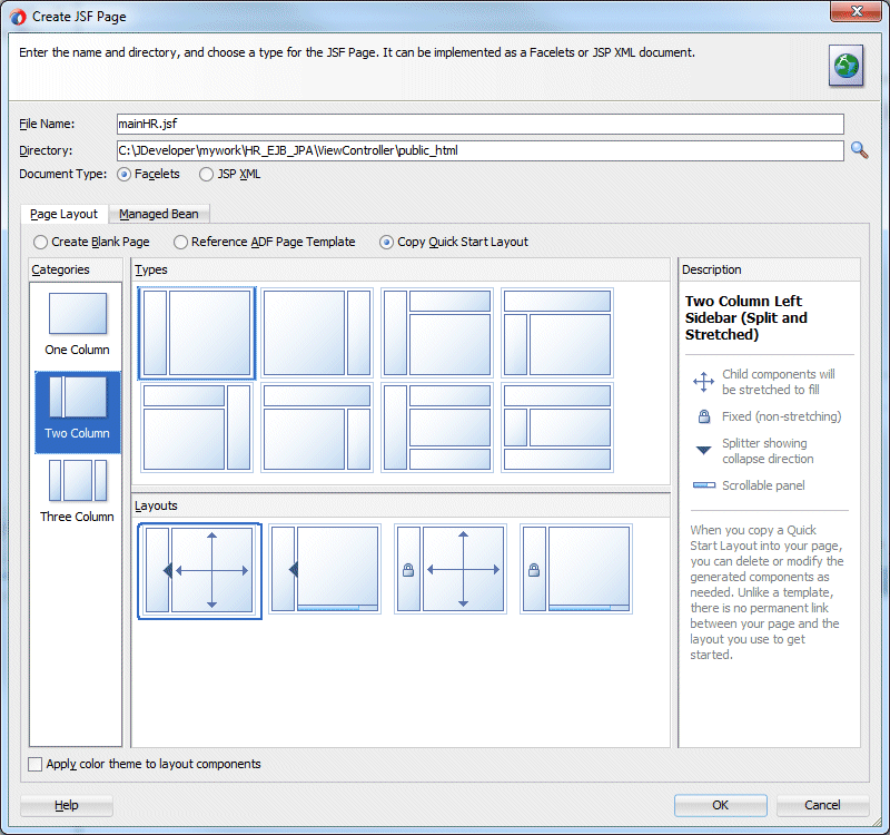 Create JSF Pageウィザード