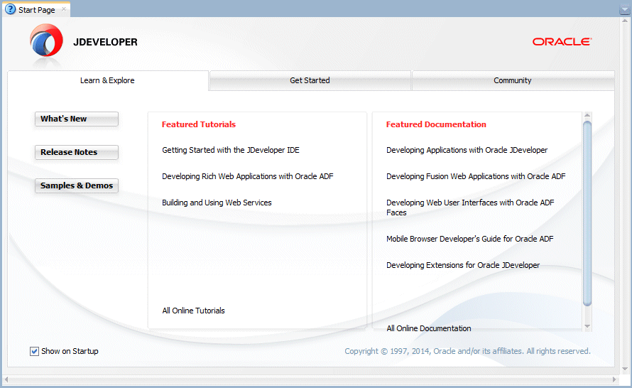 JDeveloperのStart Page