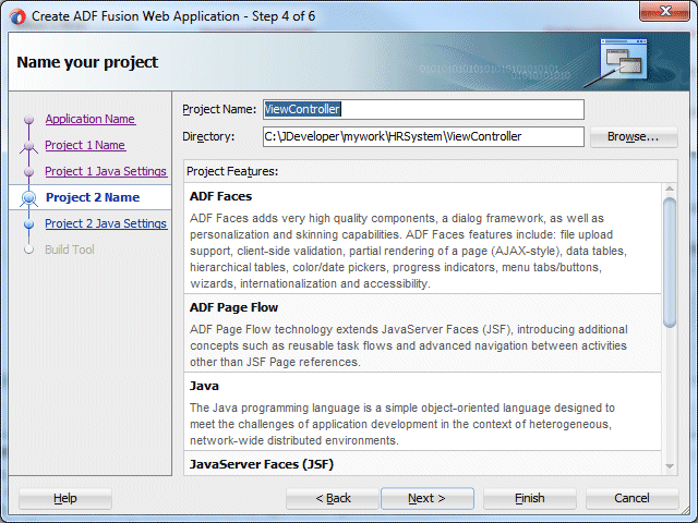 ウィザードのページ4、Project NameのViewControllerを選択