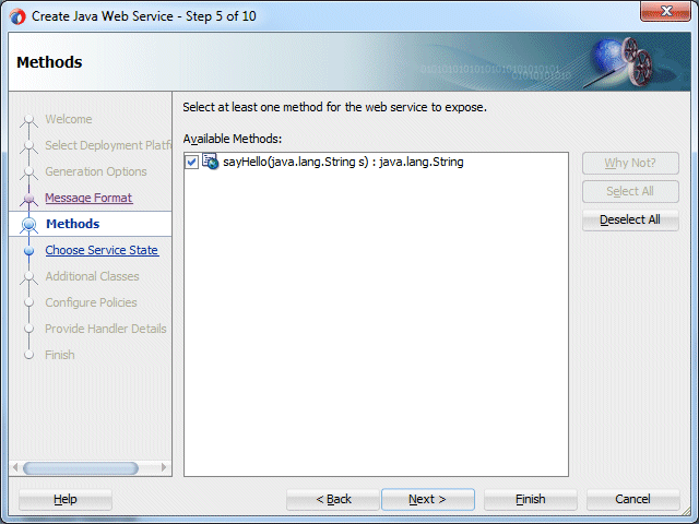 Create Web ServiceウィザードのMethods