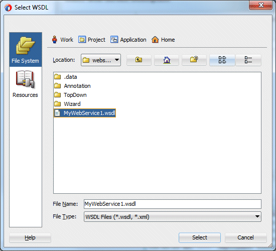 Web Service Descriptionの選択