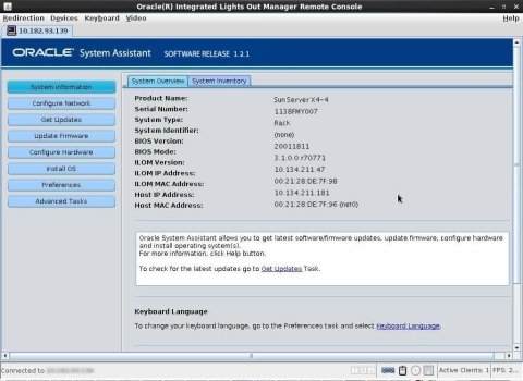 image:Gráfico en el que se muestra la pantalla principal de Oracle System Assistant