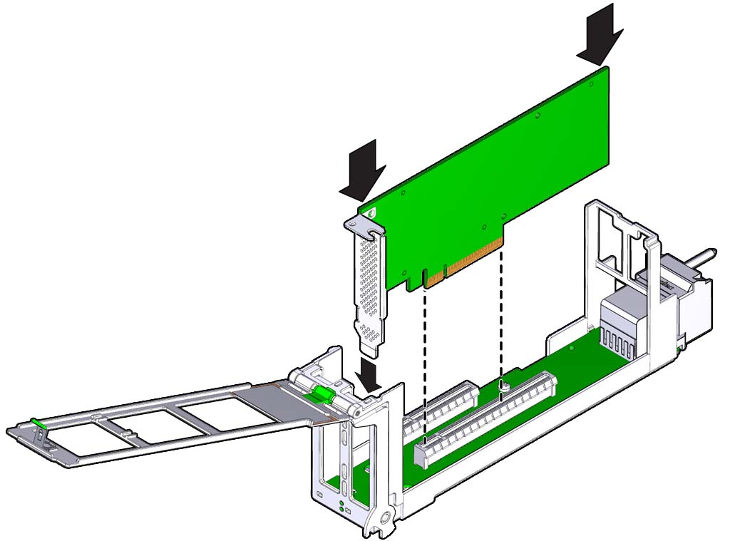 image:DPCC に PCIe カードを取り付ける方法を示す図。