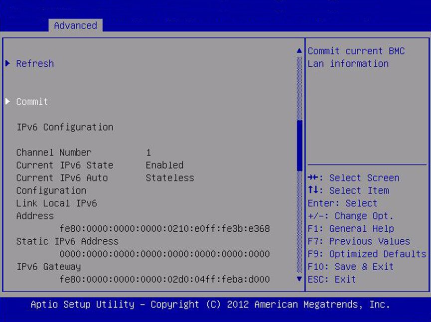 image:「Commit current BMC LAN information」画面のスクリーンショット