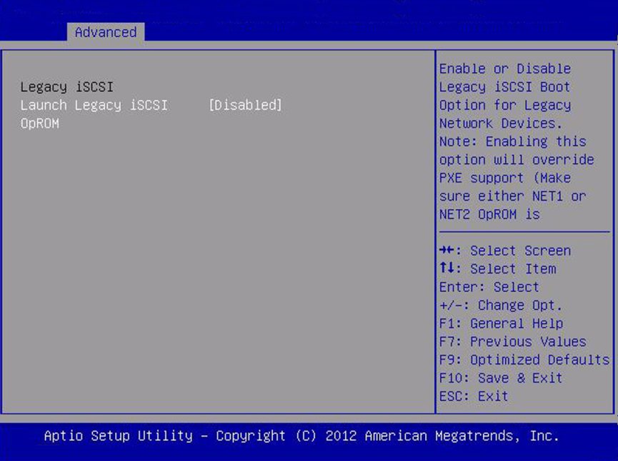 image:「Legacy iSCSI」画面のスクリーンショット。