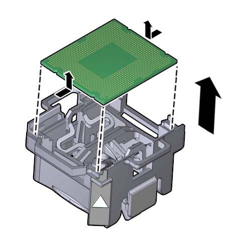image:An illustration showing the CPU being removed from the                                         replacement tool.