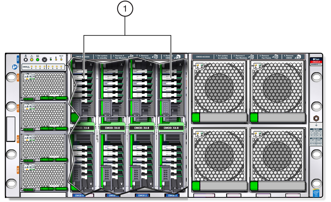 image:An illustration showing a server with a four-CMOD                         configuration.