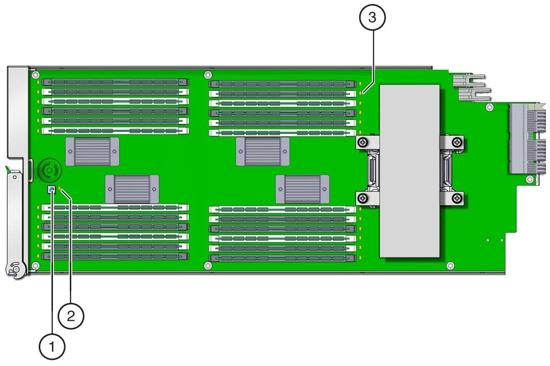image:An illustration with call outs showing the location of the                                 components in the DIMM Fault Remind test circuit.