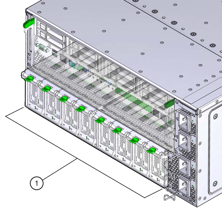 image:An illustration showing the back of the server and the location of                             the DPCC.