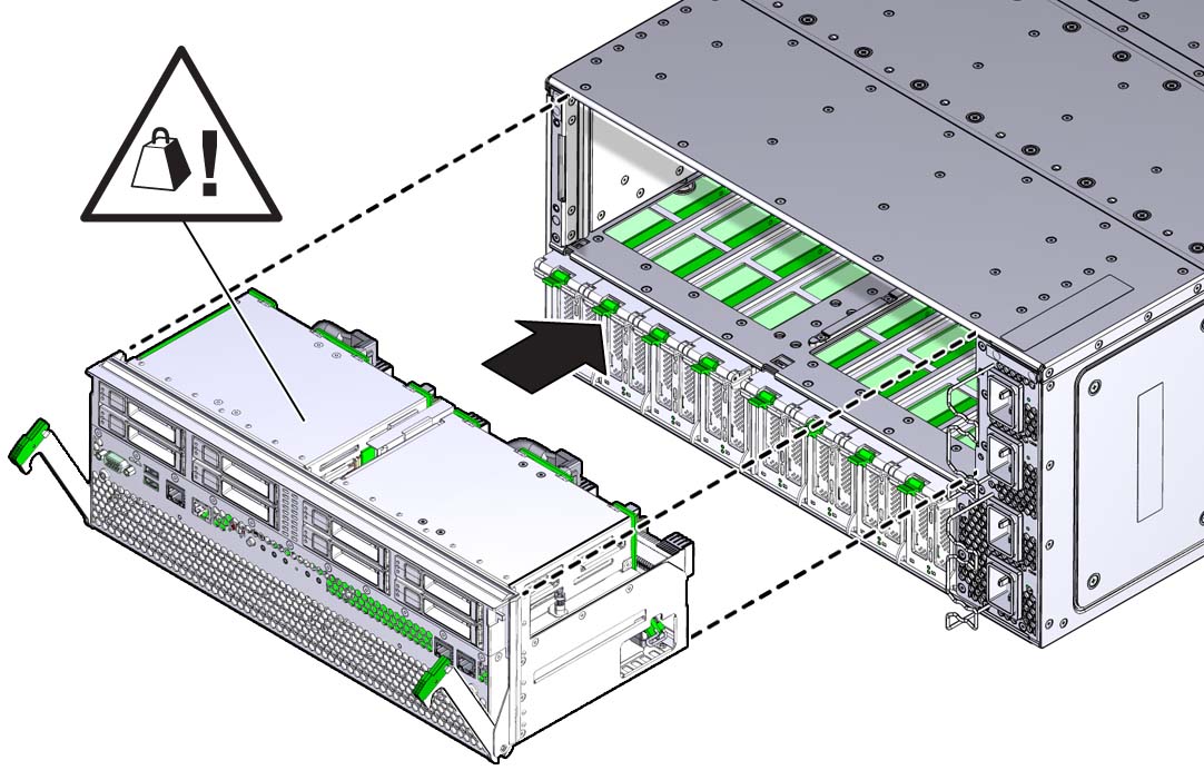 image:An illustration showing the SMOD aligned with its slot in the                                 rear of the server.
