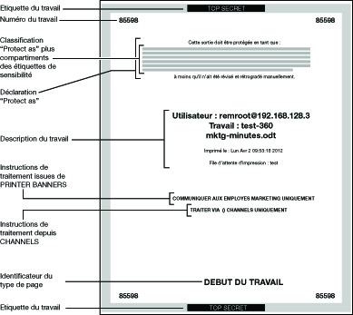image:L'illustration présente une page de garde affichant le numéro du travail, les classifications et les instructions de traitement.