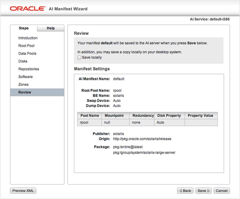 image:Automated Installer マニフェストウィザード