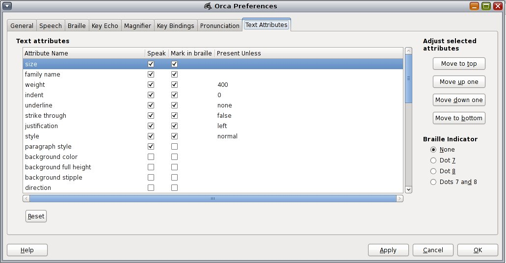 image:Figura exibindo as preferências de atributos do texto do Orca.