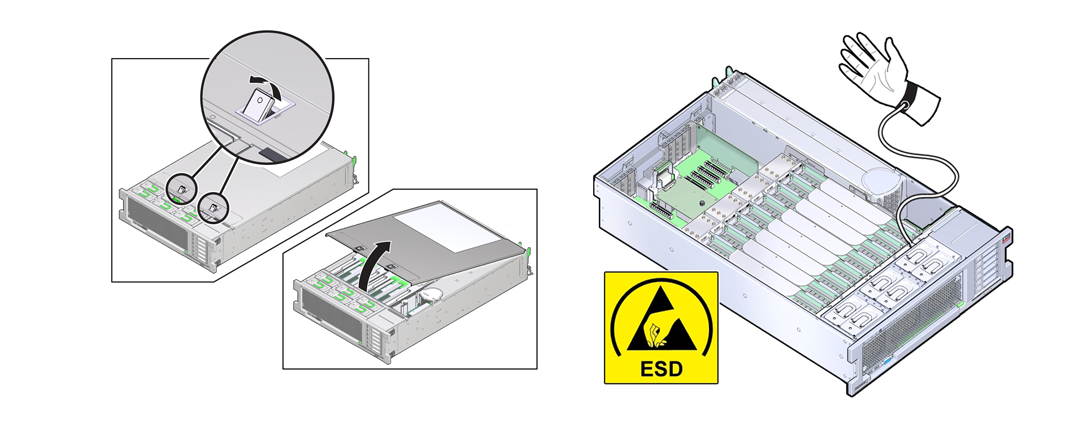 image:An illustration showing cover removal and                                                   ESD protection.
