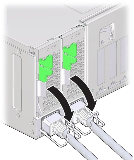 image:An illustration showing the engaging of the power cord clips.