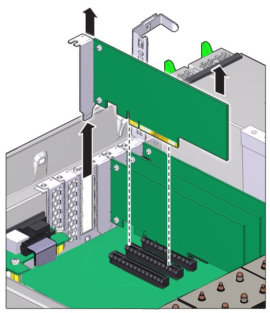 image:An illustration showing how to remove a PCIe card.