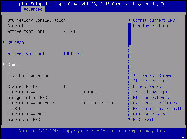 image:Screen capture showing the BMC IPv4 configuration screen.