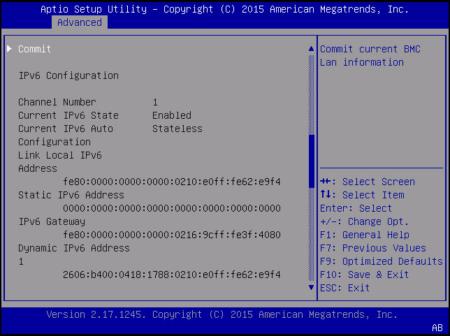 image:Screen capture showing the BMC IPv6 configuration screen.
