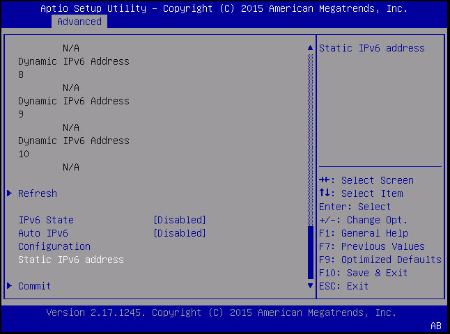 image:Screen capture showing the BMC IPv6 Refresh configuration screen.
