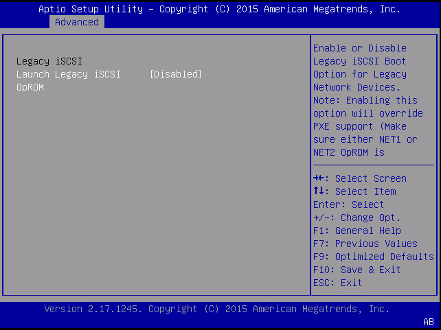 image:Screen capture showing the Legacy iSCSI screen.