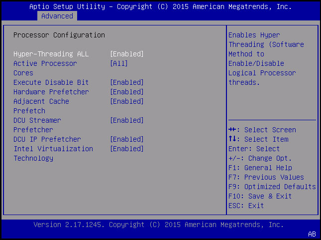 image:Screen capture showing the Processor Configuration screen.