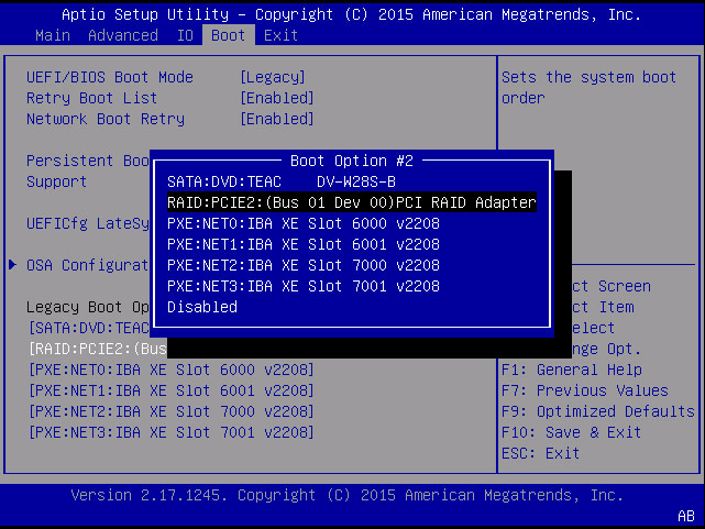 image:A screen capture showing the Boot Option Priority list.