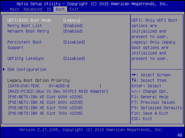 image:A screen capture showing the legacy Boot screen.