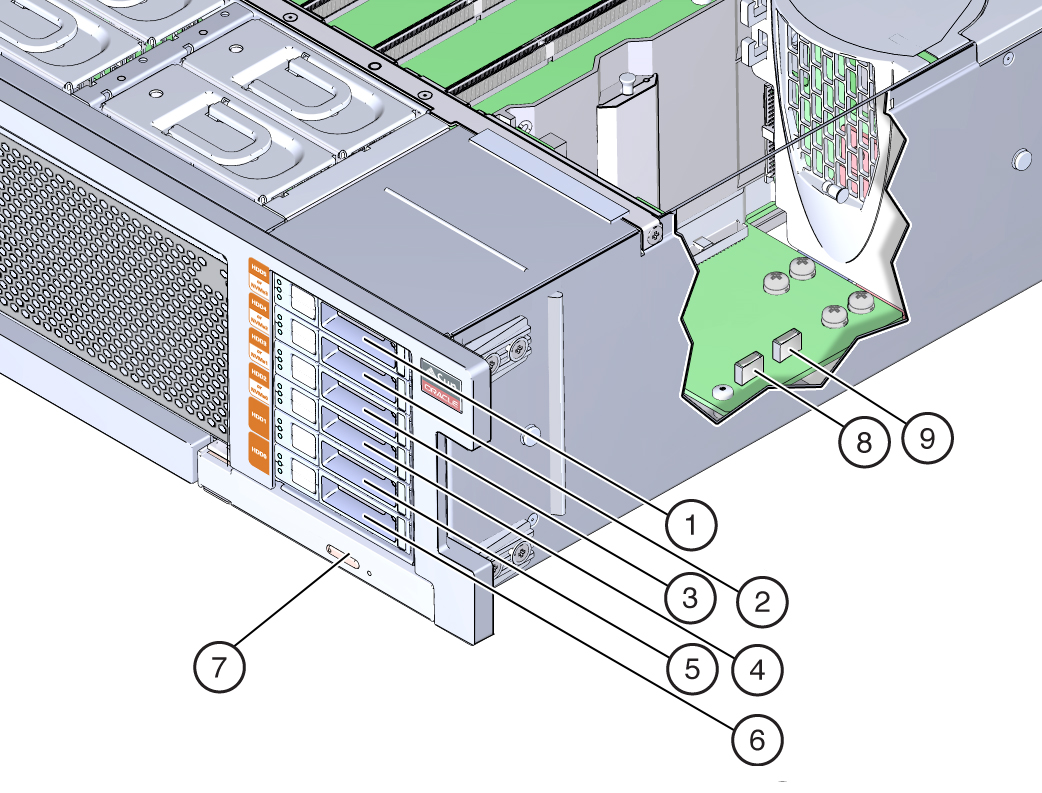 image:An illustration showing the location and designation of the DVD,                             Storage drives, and USBs.