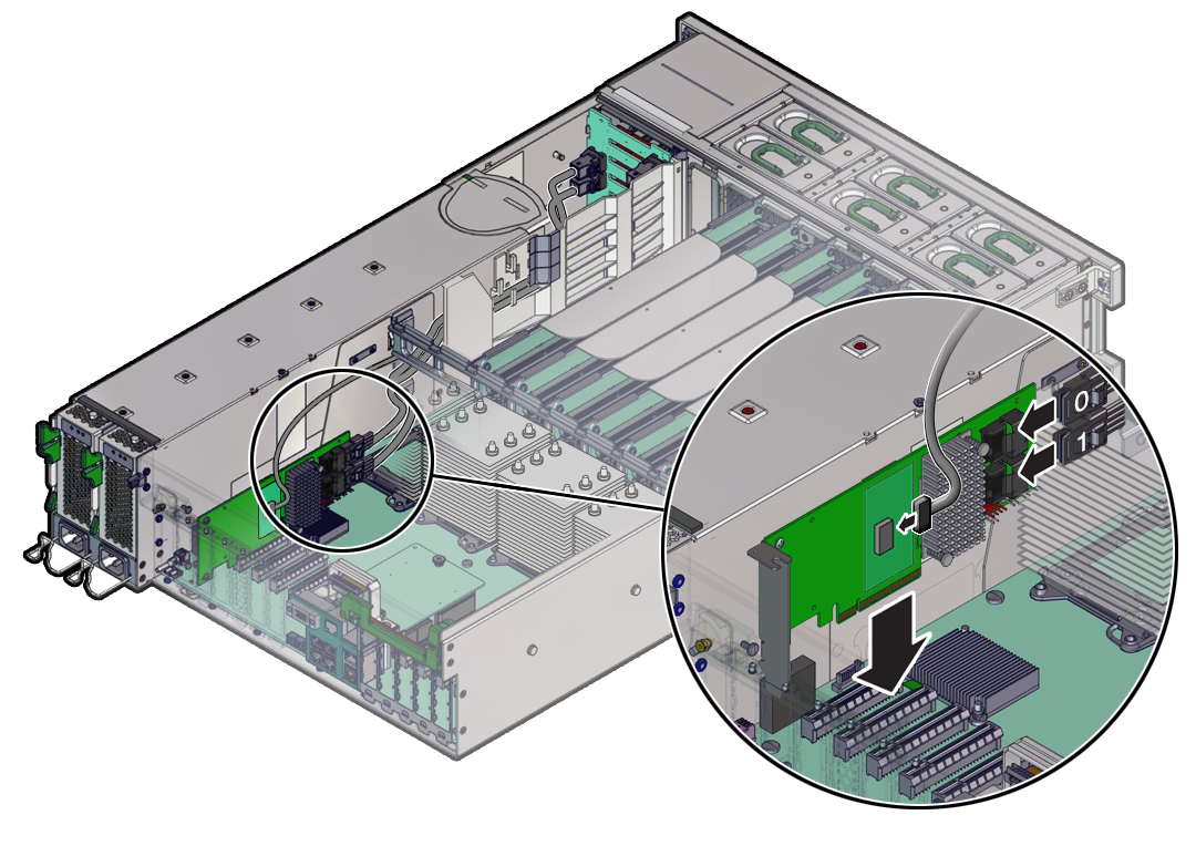 image:An illustration showing installation and cabling of HBA.