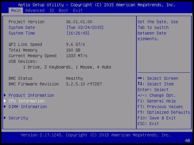 image:Screen capture showing BIOS Main menu with CPU Information selected.