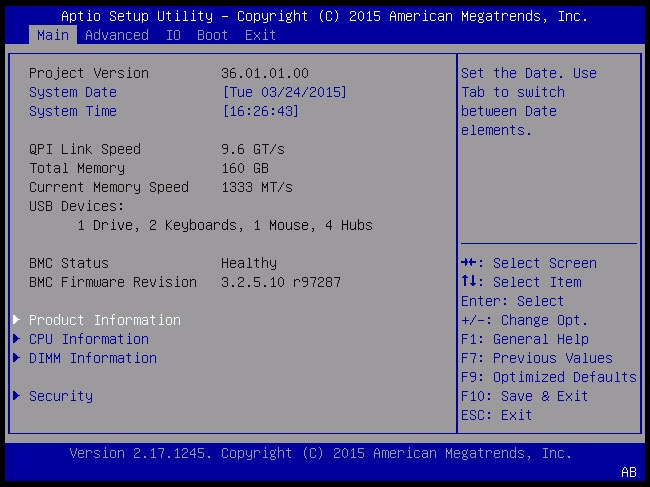 image:Screen capture showing BIOS Main menu when in legacy BIOS boot mode with Product Information selected.