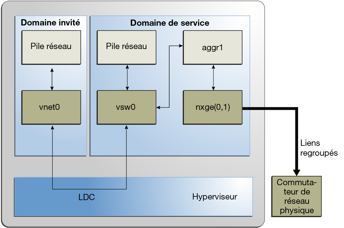 image:Le schéma montre comment configurer un commutateur virtuel pour utiliser un groupement de liaisons comme décrit dans le texte.
