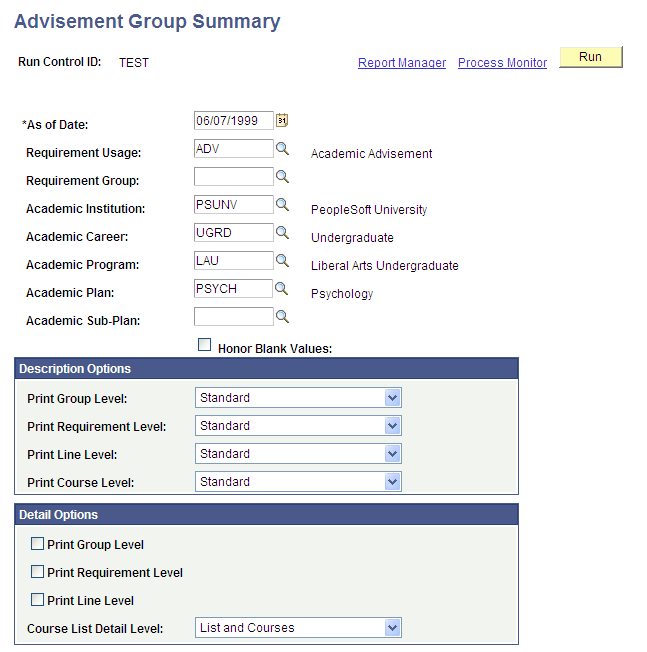 Advisement Group Summary page