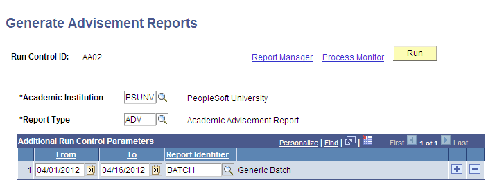 Generate Advisement Reports page