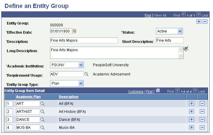 Define an Entity Group page