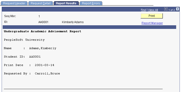 Report Results page (1 of 3)