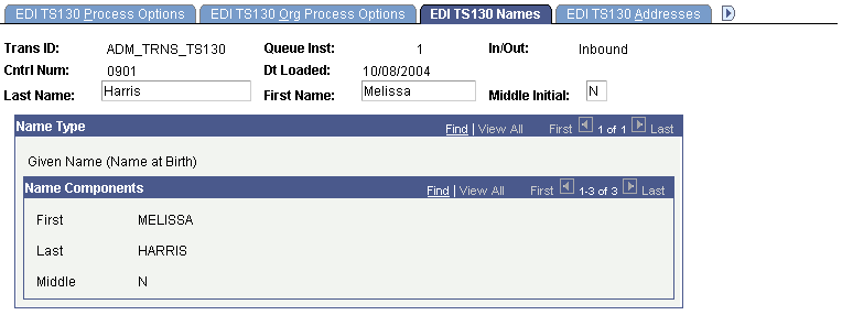 EDI TS130 Names page