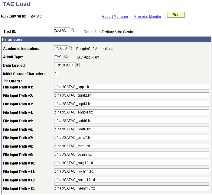 Example of TAC Load page for SATAC