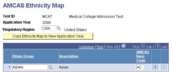 AMCAS (American Medical College Application Service) Ethnicity Map page