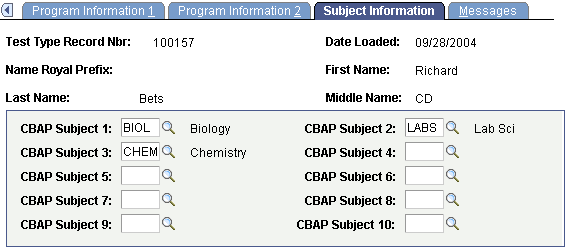 Subject Information page