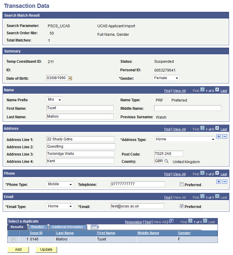 Transaction Data page