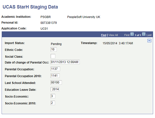 Example of a Staging Data page