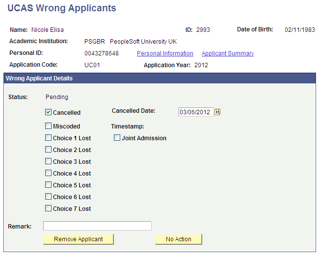UCAS Wrong Applicants page