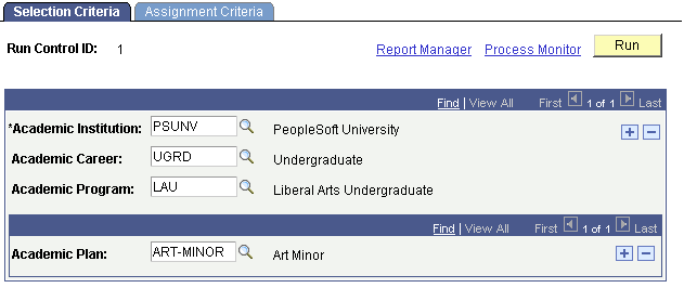 Quick Admit - Selection Criteria page