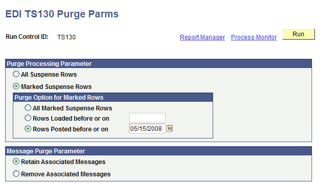 EDI TS130 Purge Parms page