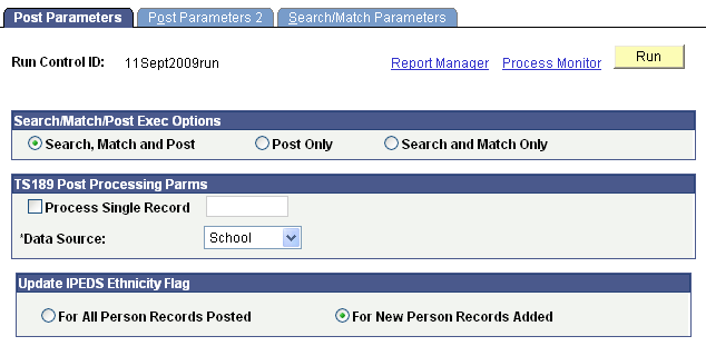 Post Parameters page