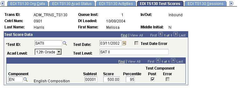 EDI TS130 Test Scores page