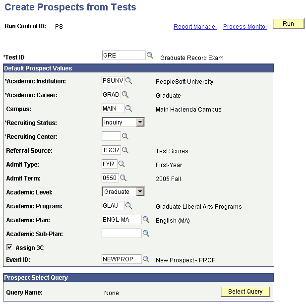 Create Prospects from Tests page