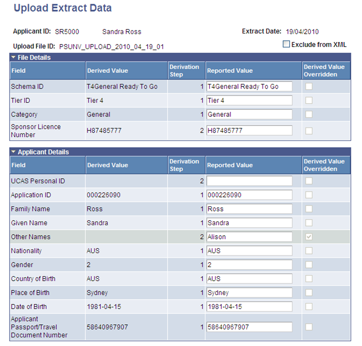 Upload Extract Data page (part)